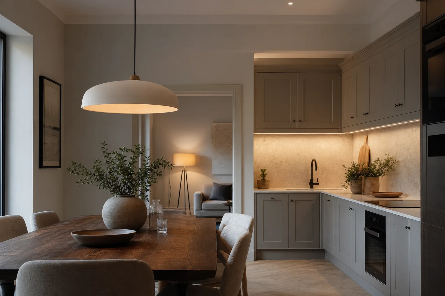 Kitchen dining corner with layered lighting used for the Rightlight6 lighting planner route